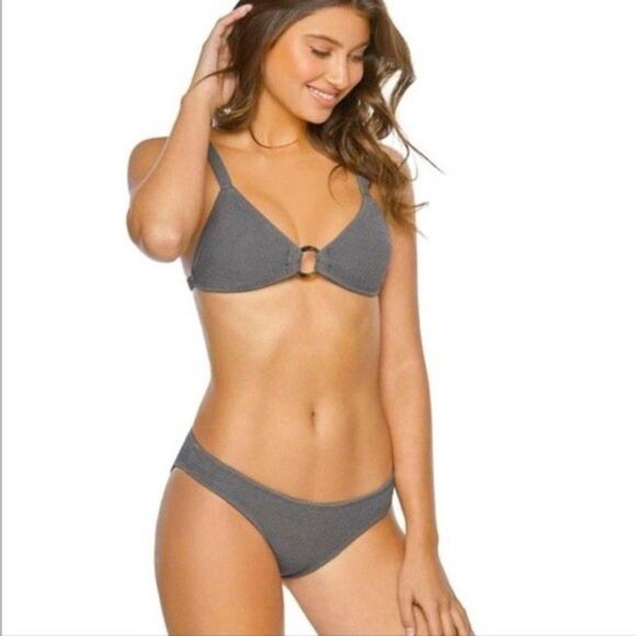 Pilyq Gray Sand Reef Ring Triangle Top/Full Bottoms Bikini Set Size Small - Picture 1 of 12